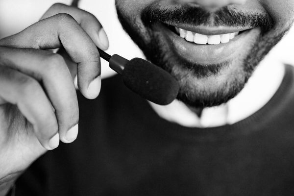 Customer service agent taking calls delivering fast and effective customer service