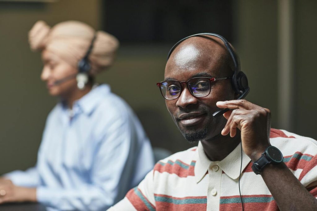 Customer support help desk agent handling customer calls
