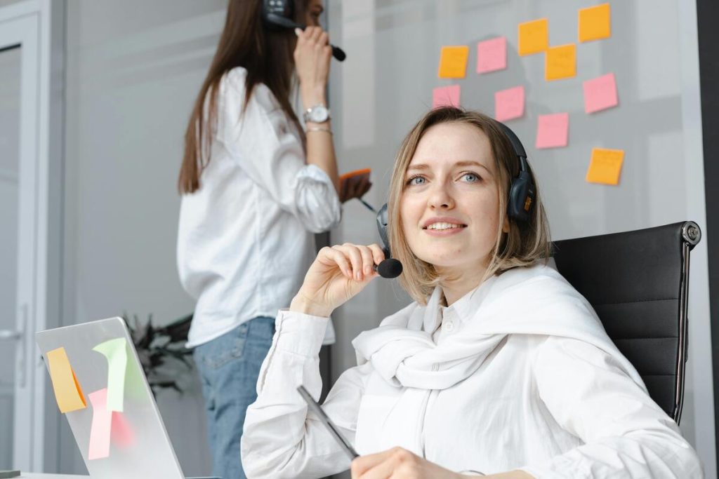Call center agents collaborating as a professional call center partner team