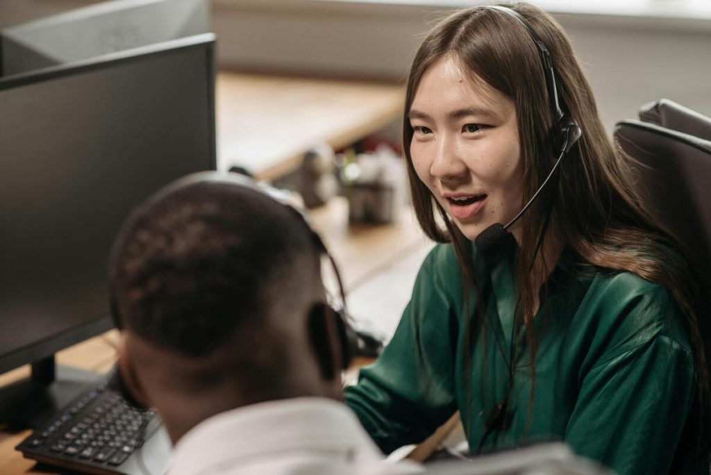 Call center agents demonstrating strong client service skills during customer support calls