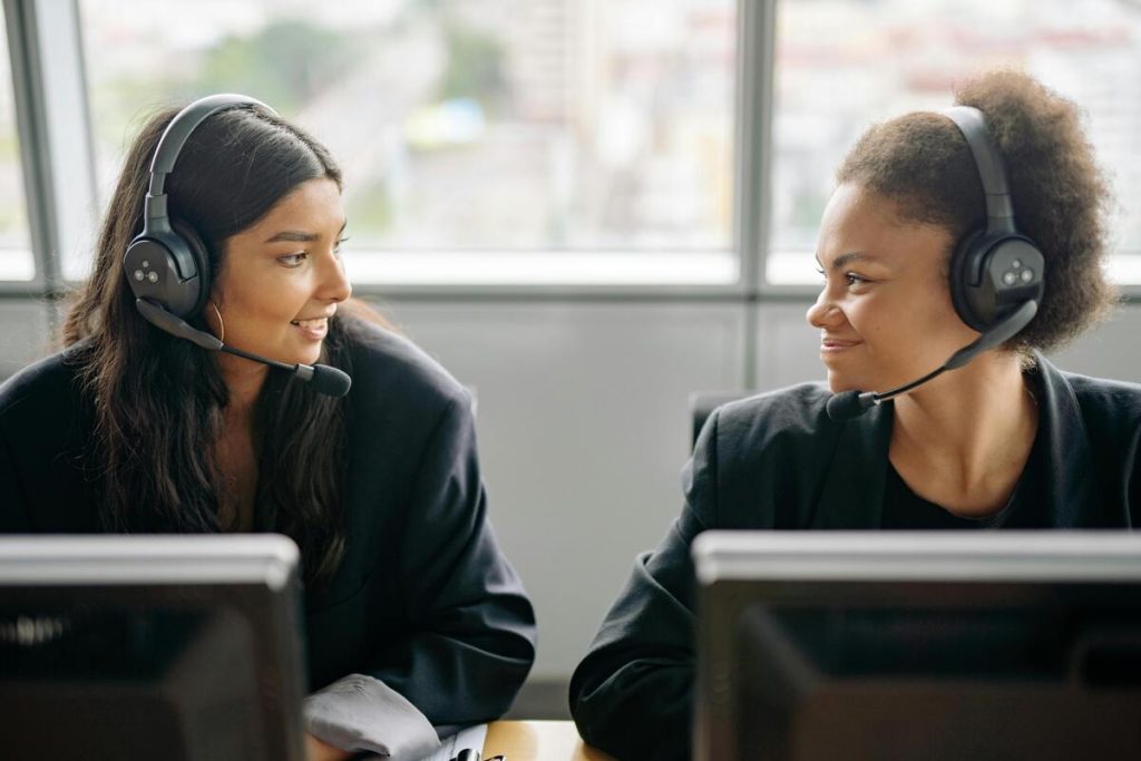 Call center agents handling customer inquiries through a support ticket system