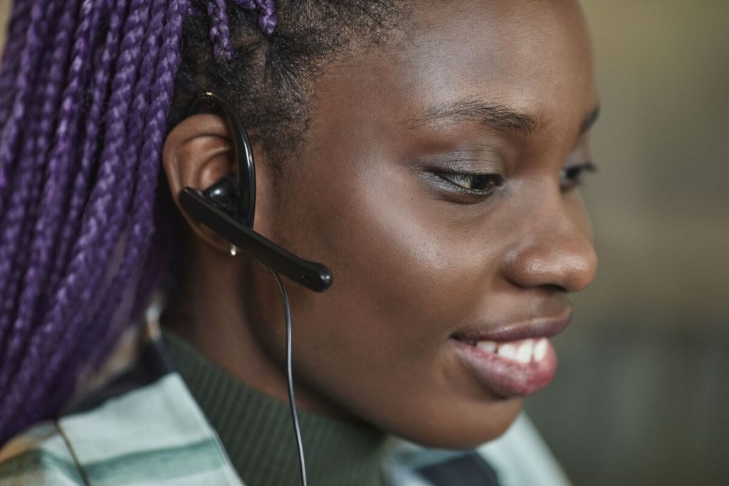 Call center agent handling customer calls