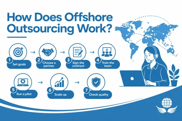 Seven-step offshore outsourcing process from setting goals to checking quality